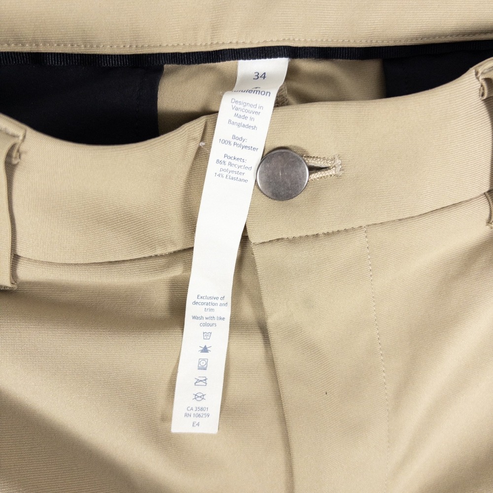 Lululemon ABC Commission Slim Pant Mens 34 Tofino Sand Warpstreme Chino Trousers - Picture 4 of 6